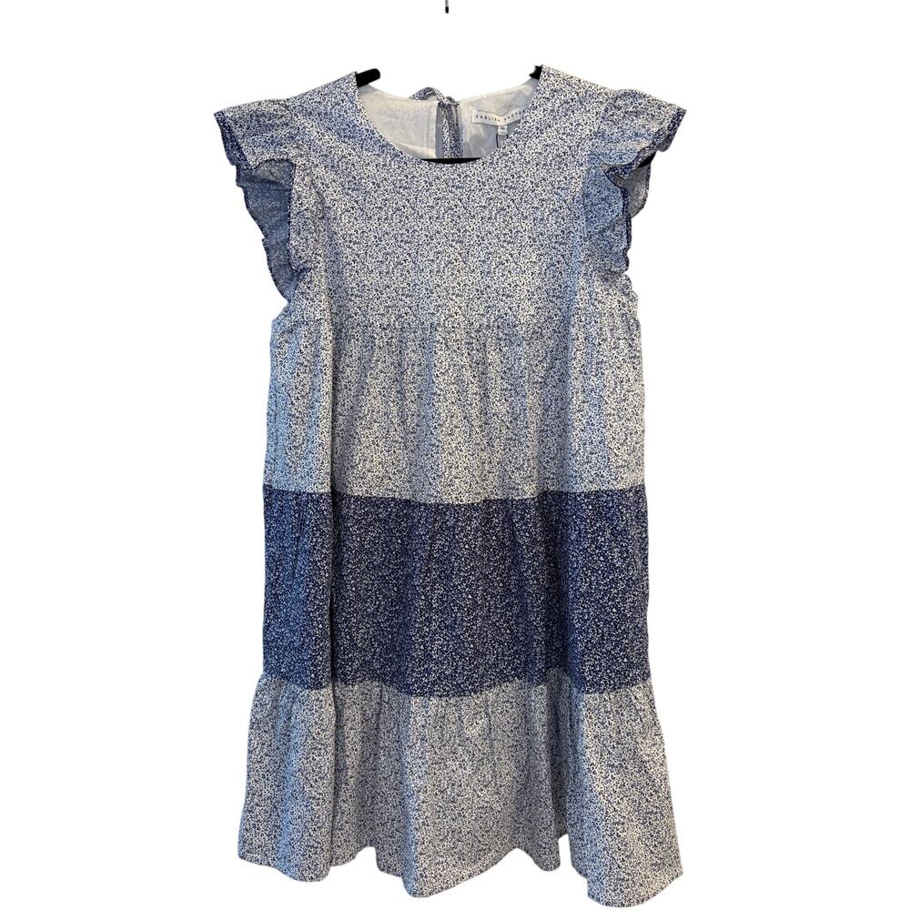 English Factory Blue Multi Floral Tiered Mini Dress Ruffle Sleeve XS NEW - Picture 4 of 7